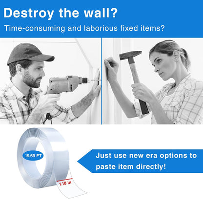 [2024 Updated] Nano Tape Heavy Duty Double Sided Mounting Tape Washable Removable for Indoor Outdoor Walls Kitchen Bathroom Carpet Fixing Office (19.7ft x 1.18in)