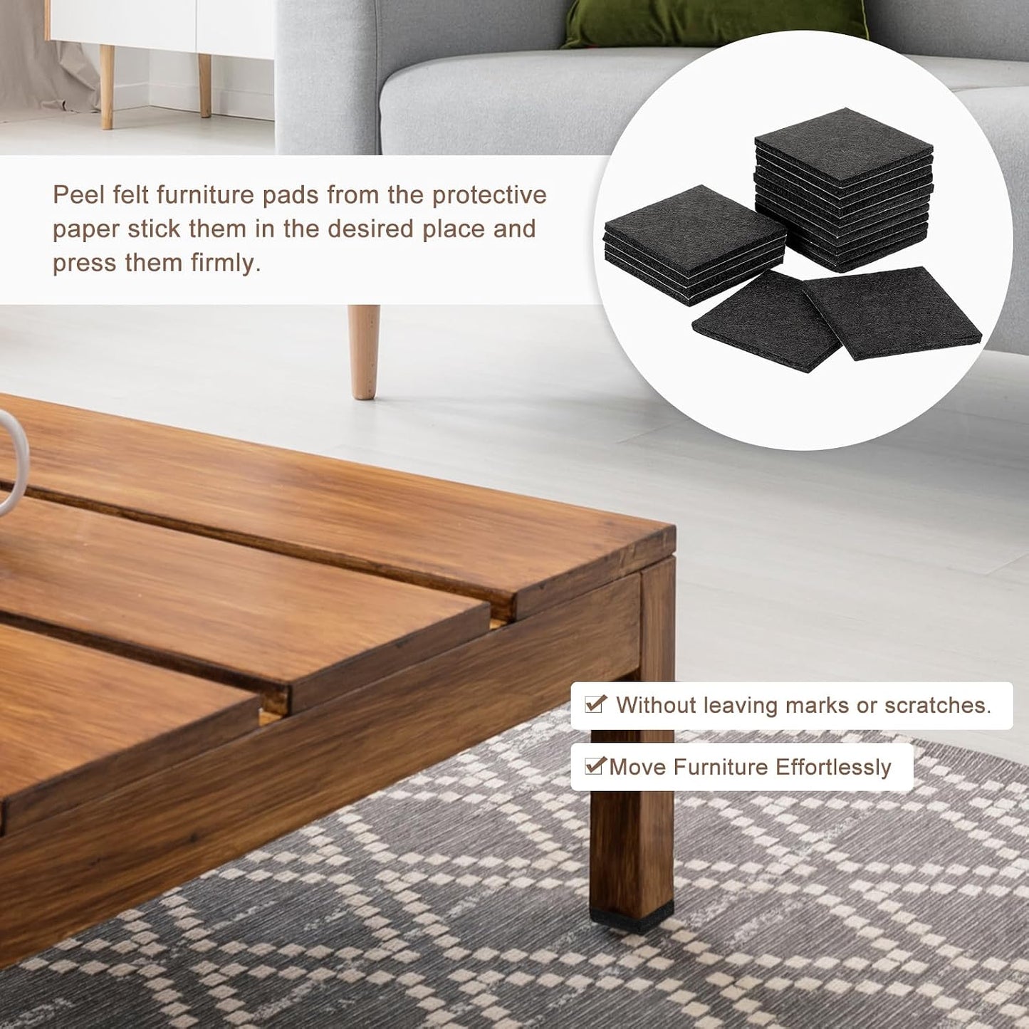 uxcell Furniture Pads, 16Pcs 2.5" - Square Self Adhesive Felt Furniture Pads, Floor Protectors for Furniture Feet Chairs Legs Hardwood Floors (Brown)