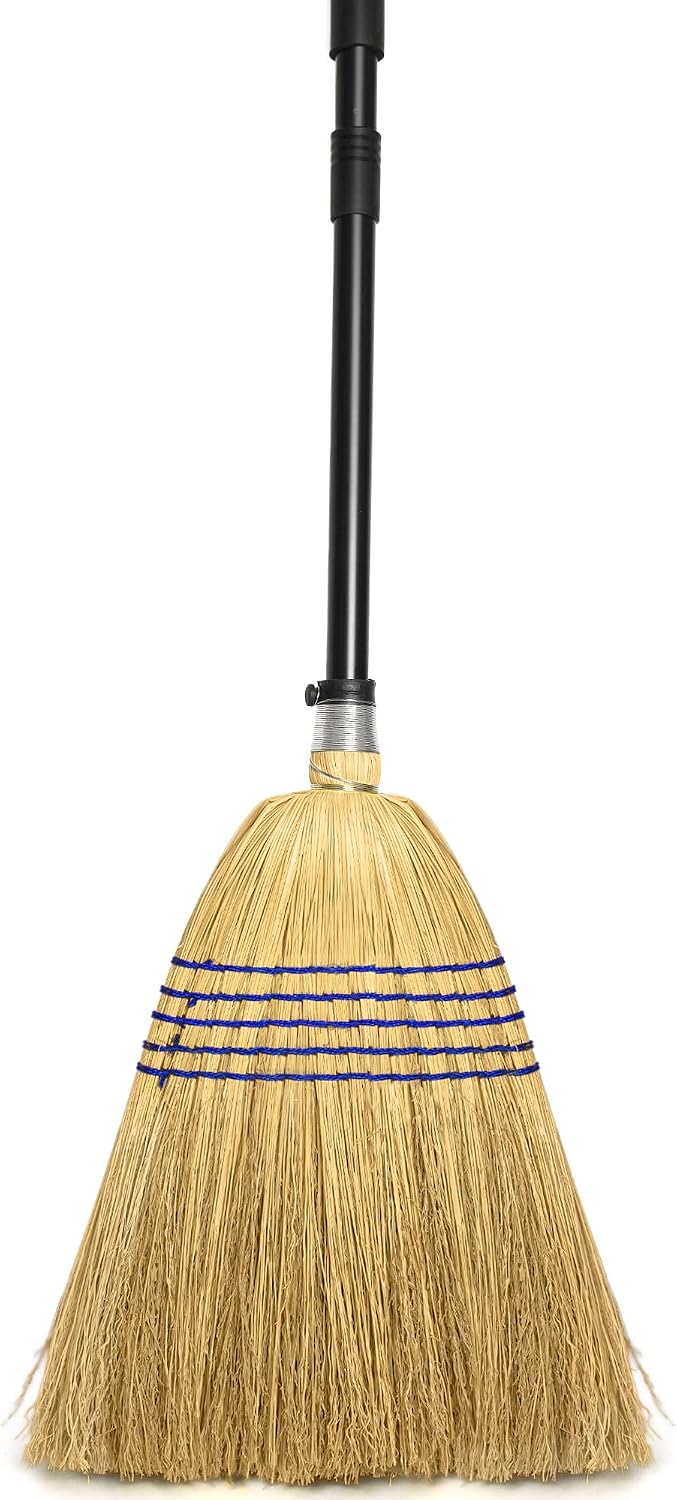TidyBliss Corn Broom Heavy Duty, 59 inches Tall Household Indoor Outdoor Natural Straw Brush for Sweeping Garden, Garage, Yard, Porch, Patio, Sidewalk, Concrete, Stone Floors