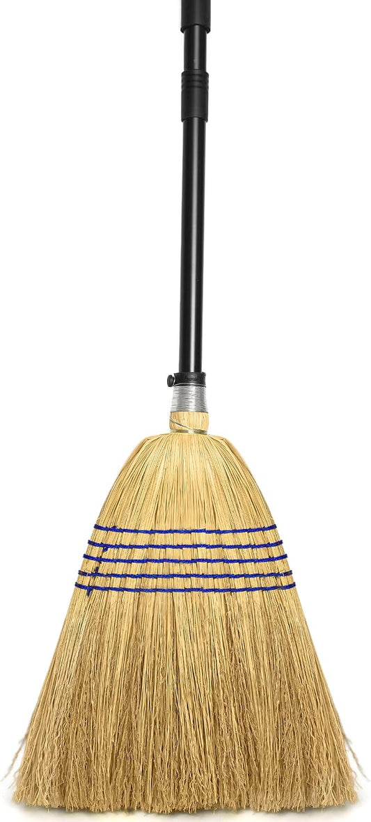 TidyBliss Corn Broom Heavy Duty, 59 inches Tall Household Indoor Outdoor Natural Straw Brush for Sweeping Garden, Garage, Yard, Porch, Patio, Sidewalk, Concrete, Stone Floors