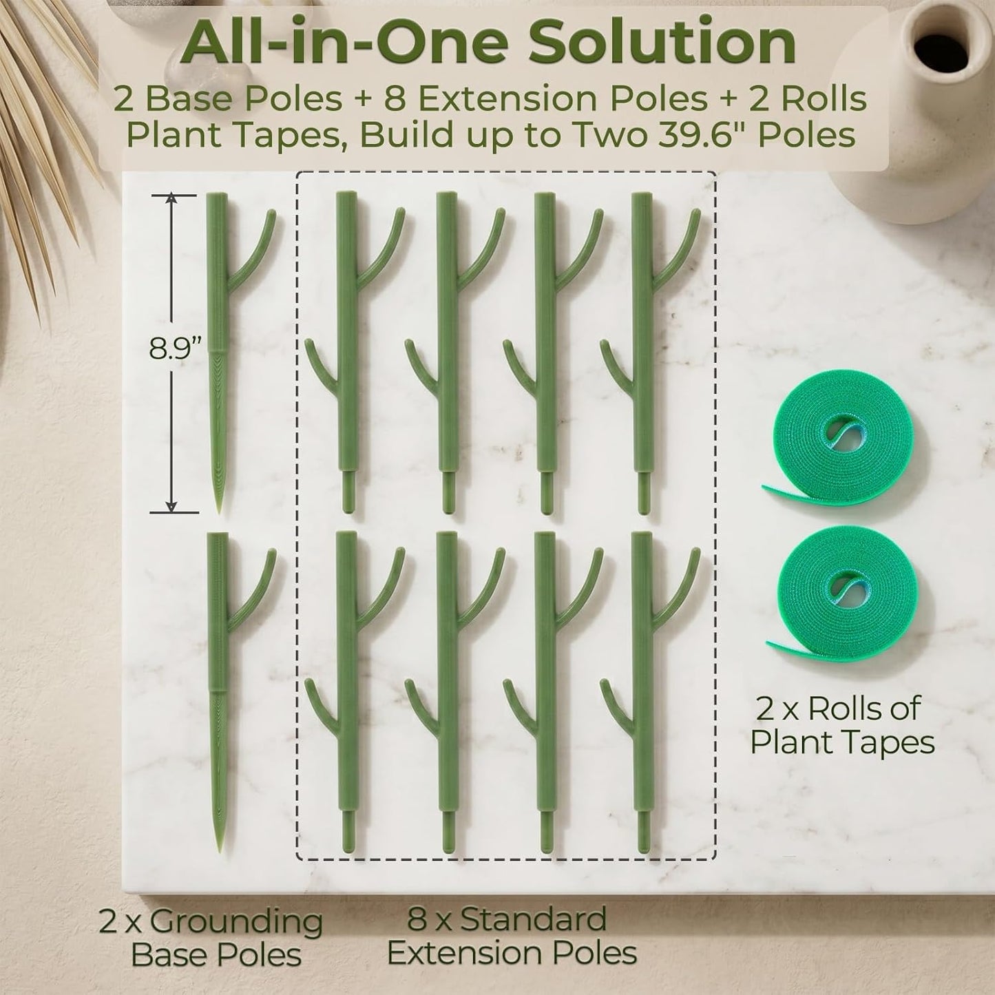 Heavy-Duty Monstera Plant Support Stakes - 10-Piece Stackable Sticks | For Climbing Stem up to 39.6" Tall - 0.55" Thick Indoor Plant Poles & Outdoor Garden Structures