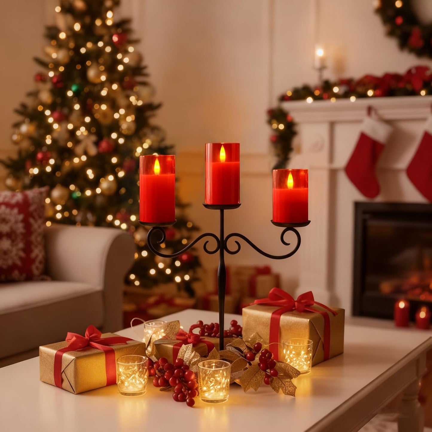 Amagic Clear Glass Flameless Candles Battery Operated with Timer, Remote Control, LED Pillar Candles, Battery Powered, Valentine's Day Decor, Pure White Wax, Set of 3