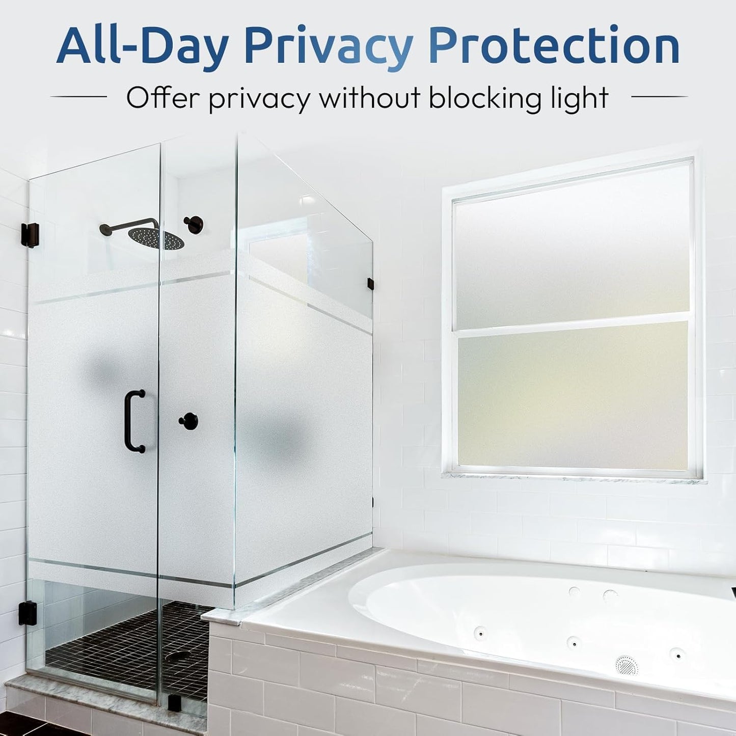 rabbitgoo Window Privacy Film for Glass Windows with Kit Decorative Clings UV Blocking Heat Control Static Cling Removable Bathroom Bedroom Door Home Coverings Pure, 17.5 X 78.7 inches