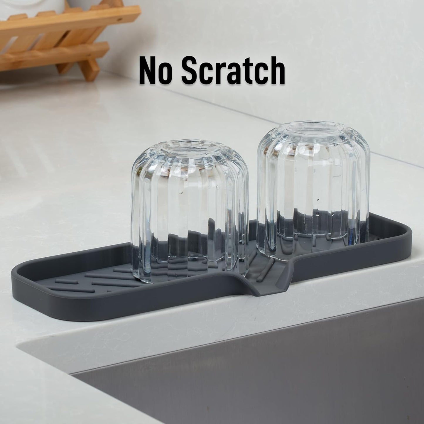 Zulay Kitchen (9x3.5in) Sponge Holder for Kitchen Sink - Flexible Heavy-Duty Multipurpose Sink Caddy - Counter Organizer for Kitchen, Bathroom, Makeup, Trinkets & More! (Grey)