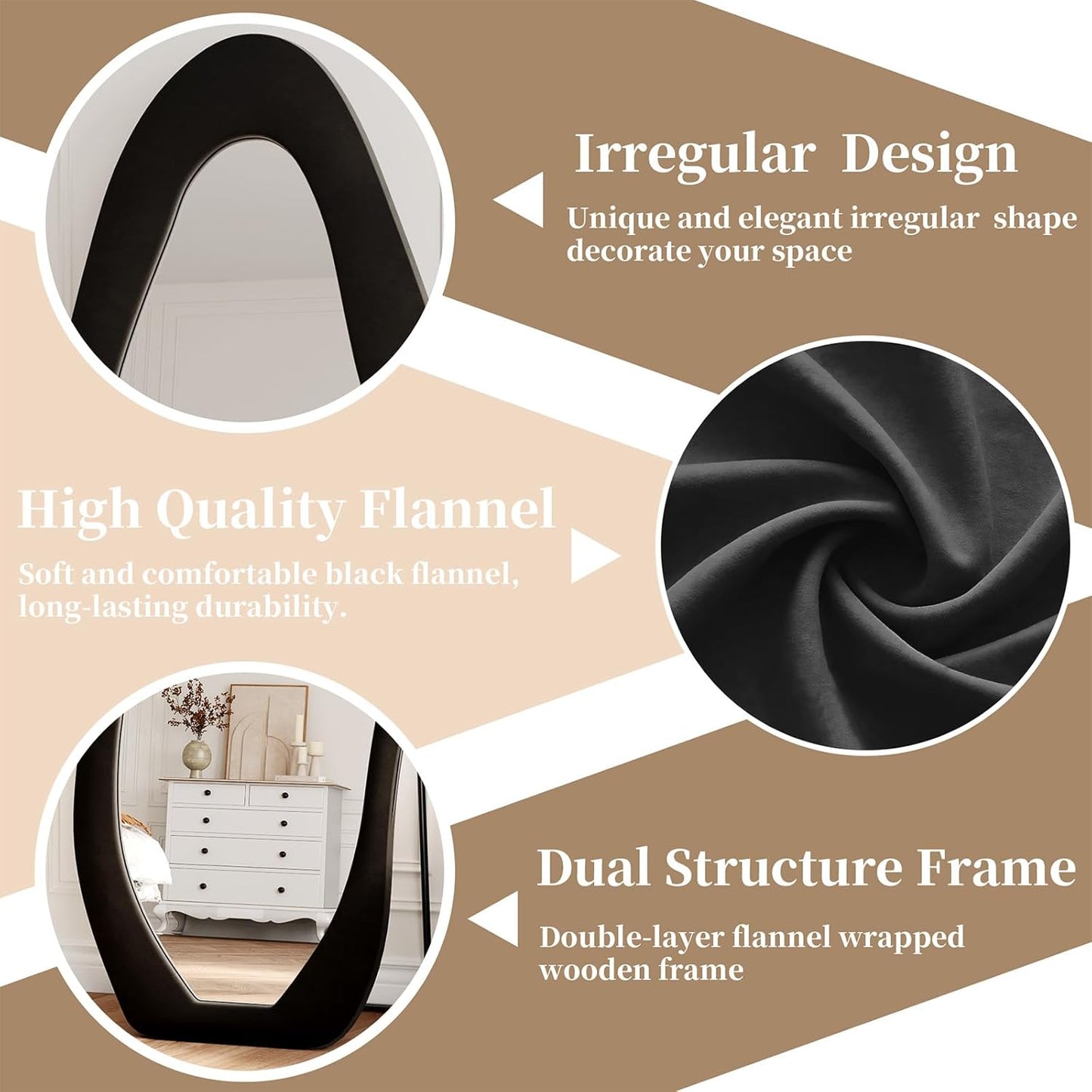 71"x32" Flannel Full Length Mirror, Arched Mirrors Full Length with Stand, Flannel Floor Mirror for Bedroom and Living Room, Full Body Mirror Hanging or Leaning, White