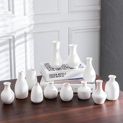 White Bud Vases, Ceramic Small Vase Set of 5, Mini Vases for Fresh and Dried Flowers, Modern Home Decor, Pottery Centerpiece Table Decorations