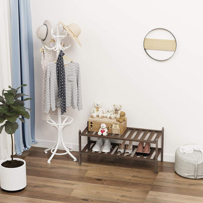 Dranixly Shoe Rack, 2-Tier Bamboo Stackable Shelf Storage Organizer, Stand for Closet, Entryway, Hallway, Bathroom and Living Room（Natural）