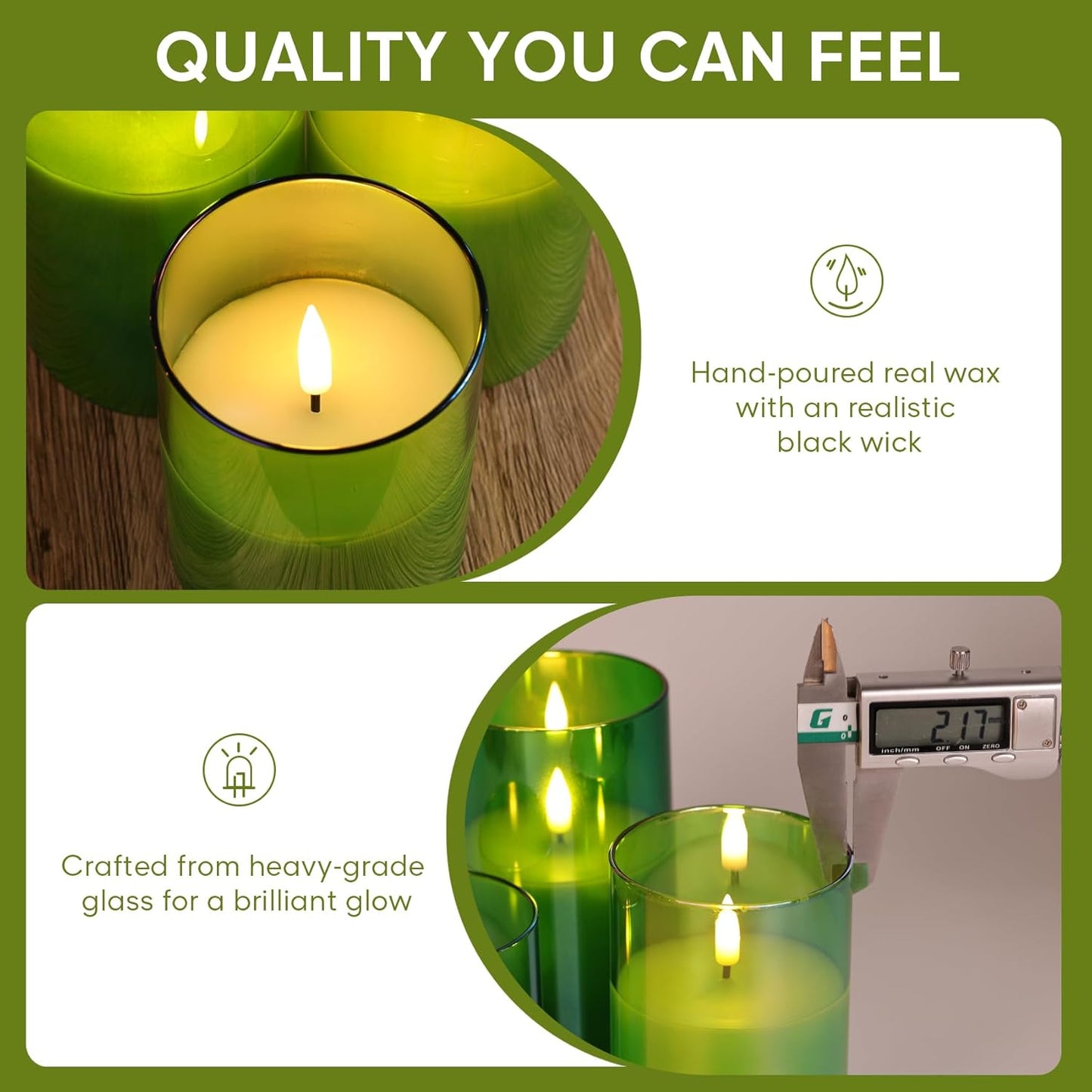 Eywamage Gold Glass Flameless Pillar Candles with Remote, Flickering Christmas LED Candles Battery Operated Set of 3