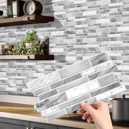 Heikki Peel-and-Stick Self-Adhesive Wall Tiles, 4.7×9.7-inch Kitchen & Bathroom Splashback Tiles, Marble Pattern Design (48-Piece Set) (Black-Gray)