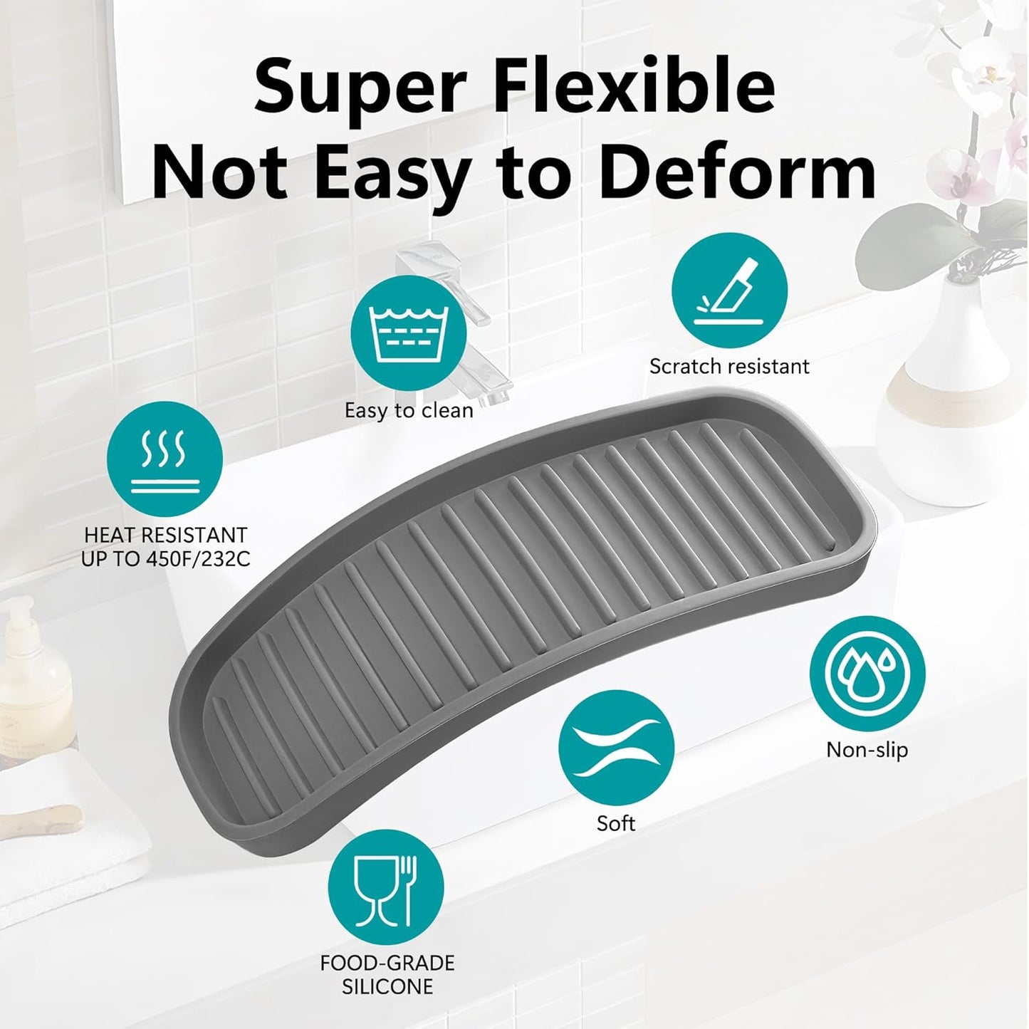 Silicone Sponge Holder Kitchen Sink Organizer Tray Dish Caddy Soap Dispenser, Scrubber Spoon Holder,Dishwashing Accessories 2 Pack (Black)