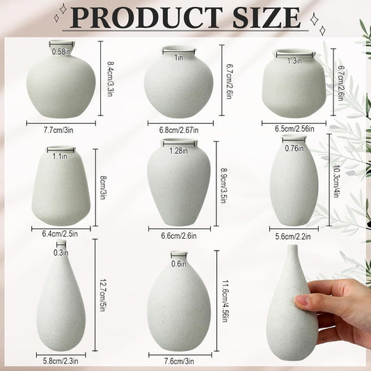8 Pcs Bud Vases Small Ceramic Vase Modern Farmhouse Home Decor Mini Ceramic Decor for Dining Tables Living Rooms Shelves Bookshelves (Classic)