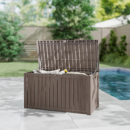 200 Gallon Deck Boxes Outdoor Waterproof, Outdoor Storage Box with Lockable Lid & UV-Resistant for Patio Furniture, Outdoor Cushions, Garden Tools and Pool Supplies, Light Brown