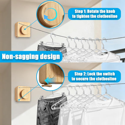Retractable Clothesline Indoor & Outdoor, 16.2Ft Non-Sagging Stainless Steel Laundry Line with Wall Mounted Heavy Duty Design, Space-Saving Drying Rack for Bathroom, Balcony(1, White)