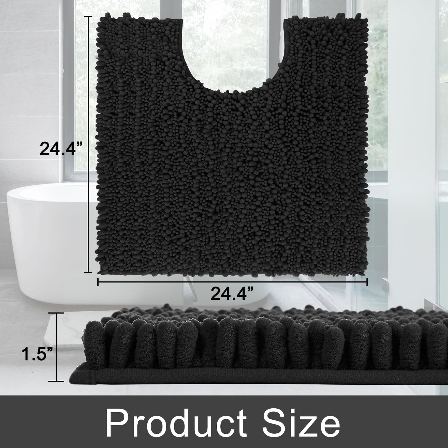 Yimobra Bathroom Rugs Non Slip Washable - Ultra Soft Absorbent Chenille Bath Mat, Quick Dry Shaggy Floor Carpet for Tub Shower, Gray Home Decor Accessories, 24x17 Inch