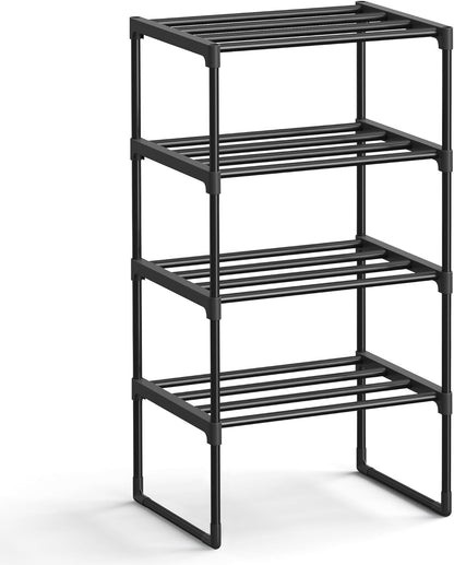 SONGMICS Shoe Rack, 6-Tier Shoe Organizer, Metal Storage Shelf, Upright or Upside Down, for 24-30 Pairs, Stackable, for Entryway, 11.8 x 36.2 x 42.7 Inches, Black ULSA306BH01