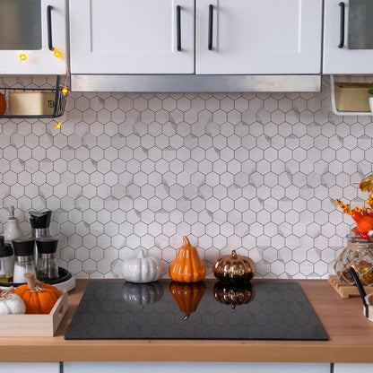10-Sheet Heavy-Duty Hexagon Peel and Stick Backsplash, Thick Waterproof &Heat Resistant Stick on Wall Tiles, Slate Beige Mosaic for Kitchen & Bathroom, Strong Adhesive Permanent PVC Tiles