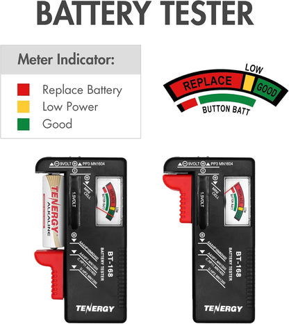 Tenergy Battery Organizer Storage Case with Battery Tester, Holds 60 Batteries AA AAA C D 9V (Batteries not Included)