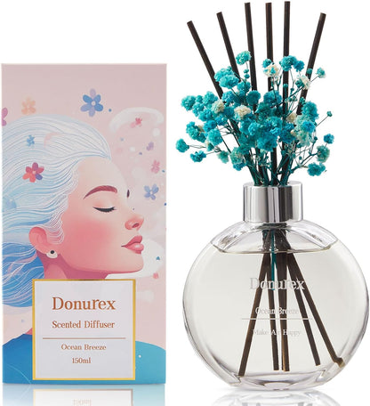 Flower Reed Diffuser Set 5.07oz Satin Rose Scent Diffuser with Sticks Home Fragrance Reed Diffuser for Bathroom Shelf Decor