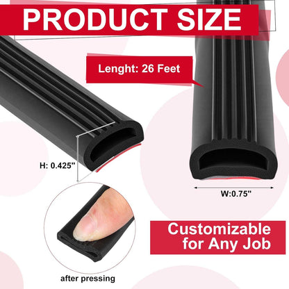 Pangda 13Ft D Shape Rubber Weather Stripping Foam Self-Adhesive EPDM Seal Strip for Noise Reduction Waterproof Dustproof for Cars Boats RVs Windows Doors (3/4" W x 3/4" H)