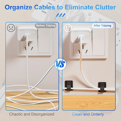 80 PCS Hook and Loop Cable Ties, Self Adhesive Cable Management Straps, Reusable Cord and Wire Organizer Clips for Under Desk, Computer, TV, Gaming Setup, Home Office and Kitchen, Black and White