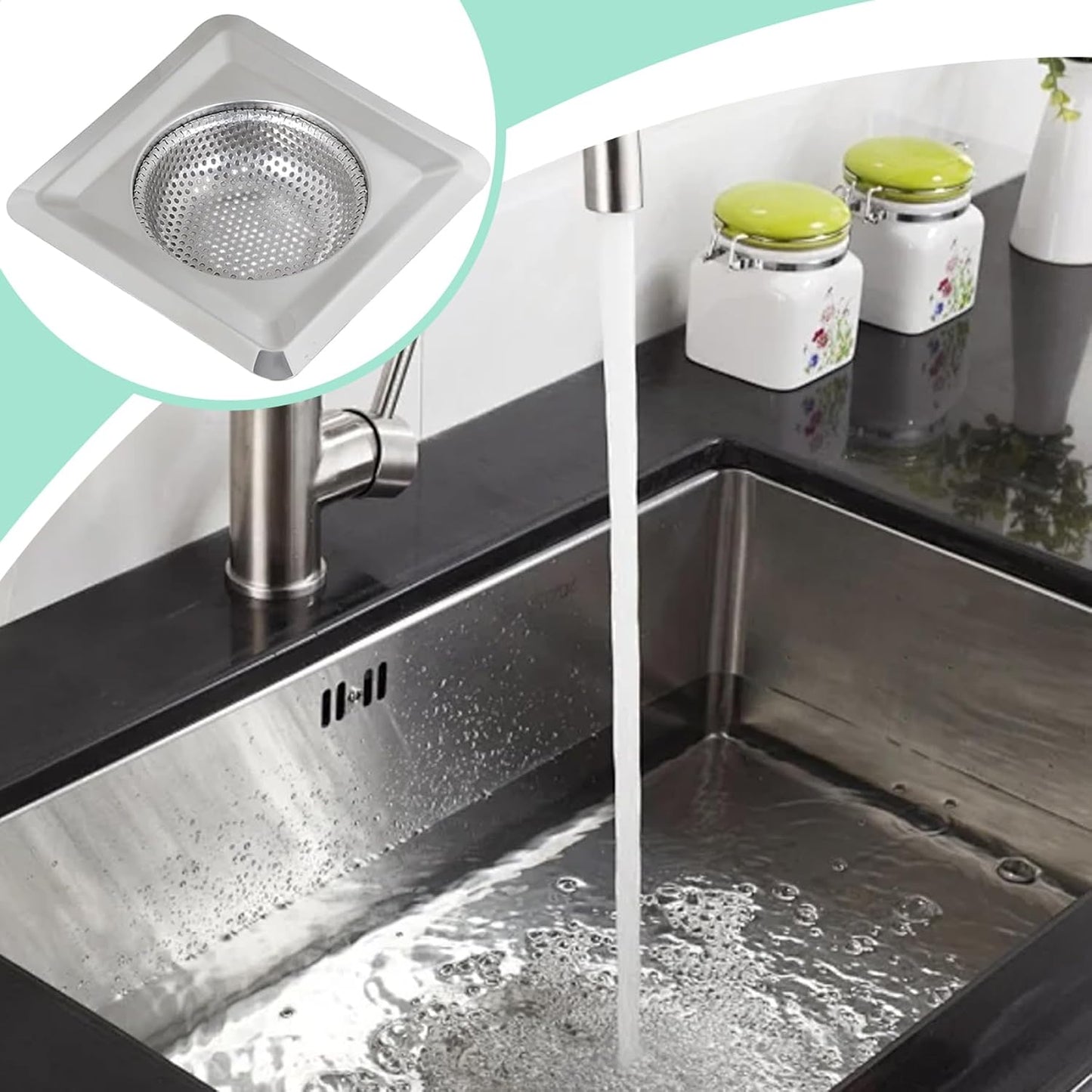 4.3 Inch Square Stainless Steel Sink Strainer Basket, Fine Mesh Drain Hair Catcher & Food Debris Filter for Kitchen, Bathroom & Utility Sink