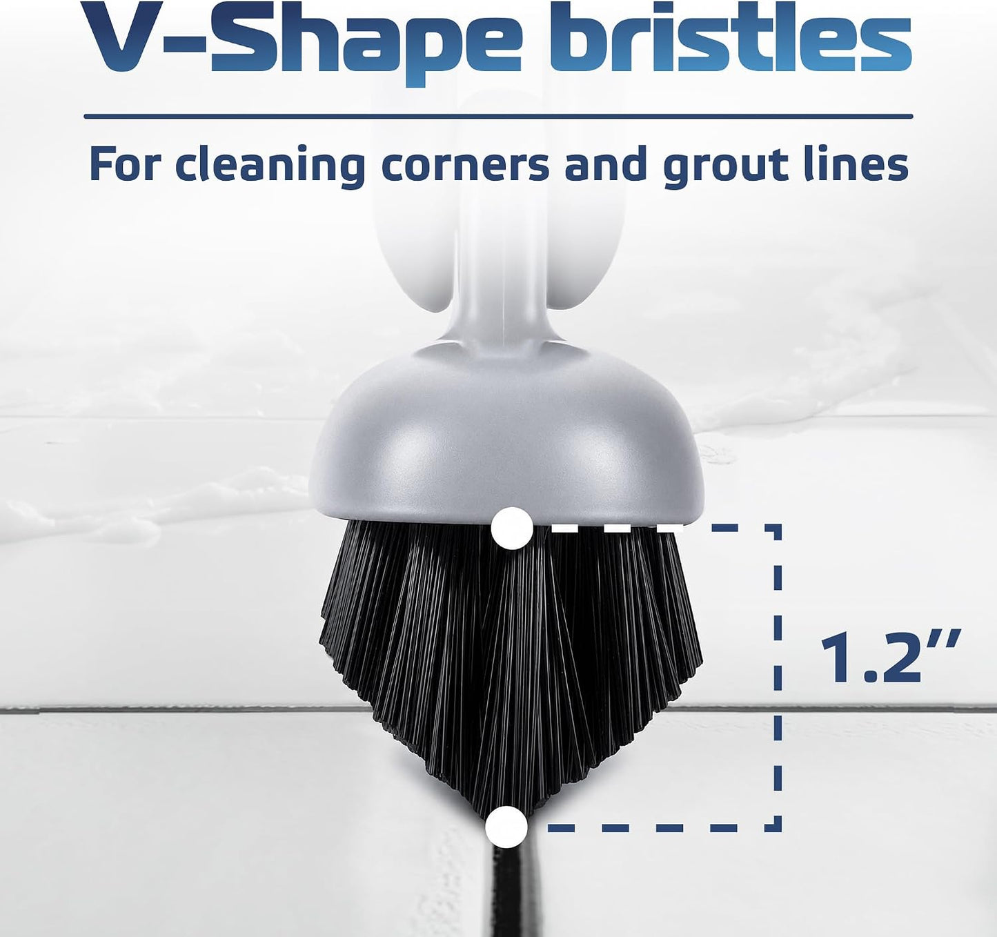DSV Standard Grout Scrub Brush with Long Handle, 50'' Tile Grout Scrubber, V-Shape Crevice Cleaning Brush for Hard to Reach Areas, 180° Rotation Grout Cleaner for Tile Floors, Baseboards and Corners
