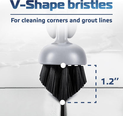 DSV Standard Grout Scrub Brush with Long Handle, 50'' Tile Grout Scrubber, V-Shape Crevice Cleaning Brush for Hard to Reach Areas, 180° Rotation Grout Cleaner for Tile Floors, Baseboards and Corners