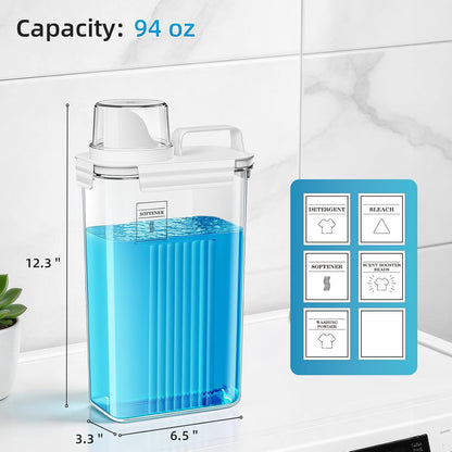 Laundry Detergent Dispenser for Laundry Room,94oz Fabric Softener Dispenser,Liquid Laundry Detergent Container,Laundry Detergent Organizer for Laundry Room Organization with 6 Labels,2 Pack