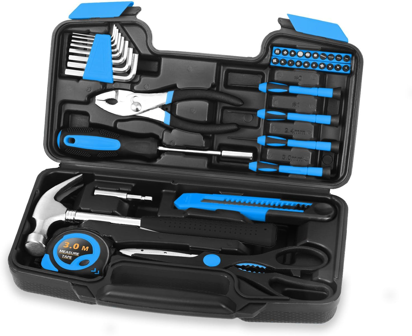 HANGYING 39-Piece Basic Household Tool Set with Toolbox Storage Case, Blue | Basic Home Tool Kit, Small Hand Tool Kit, General Home Repair, for Home Garage, Office, College Dormitory, Daily DIY Use