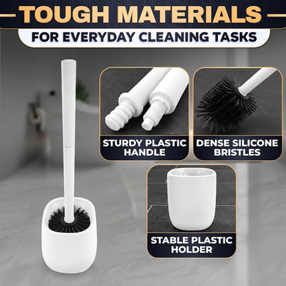 Silicone Toilet Brush and Holder Set - Cream RV Toilet Brush with Holder, Flexible Head, Soft Bristles, Detachable Handle and Freestanding Base, Compact Bathroom Cleaning Tool with Minimalistic Design