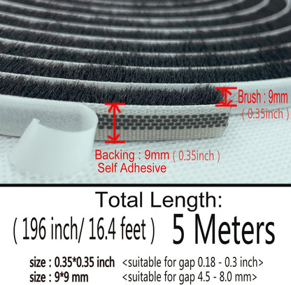 Self-Adhesive Pile Weather Stripping Seal for Sliding Windows and Door Frames, 16.5ft x 11/32 inch, Grey
