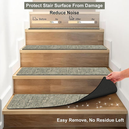 OJIA Extra Non-Slip Stair Treads for Wooden Steps 15PCS, 30"X8" Rubber Indoor Stair Runner Slip Resistant Stair Rugs Safety Mats for Dogs, Kids & Elders, Stairway Grip Step Treads, Gray