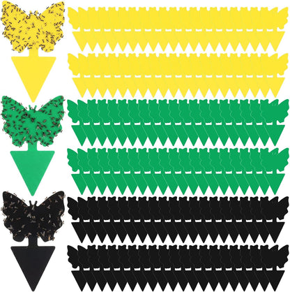 120 Pack Fruit Fly Traps Fungus Gnat Sticky Traps Yellow Black Green Plant Fly Stickers Double Side with Shovel for Indoor Outdoor Kitchen Garden Houseplant Flying Bug Insect (Flower)