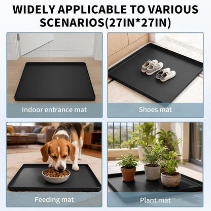 Large washing machine Drain Pan Silicone Mat, 27×27inch with 0.78" Raised Edges Foldable Washing Machine Pan Silicone Mat, Multi-function Waterproof Non Slip Washer Drip Tray for Floor Protection
