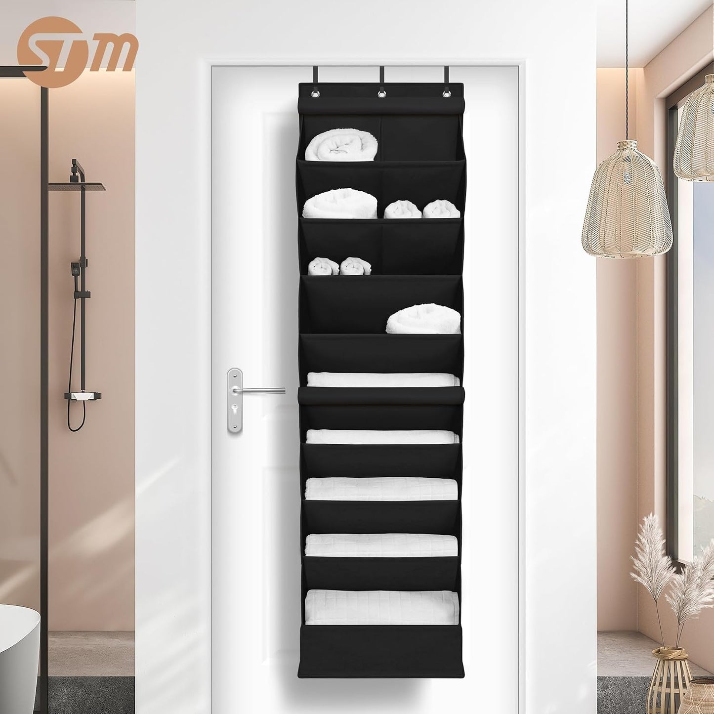 STORAGE MANIAC Over the Door Shoe Organizer with Curtain Dustproof Heavy-Duty Large Deep Pocket Hanging Shoe Organizer for Closet Dorm & Narrow Door Storage Shoe Holder Shoe Rack, 9-Shelf Beige 1 Pack
