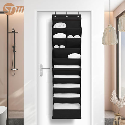 STORAGE MANIAC Over the Door Shoe Organizer with Curtain Dustproof Heavy-Duty Large Deep Pocket Hanging Shoe Organizer for Closet Dorm & Narrow Door Storage Shoe Holder Shoe Rack, 9-Shelf Beige 1 Pack