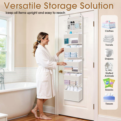 WISELIFE Over The Door Organizer Storage with 4 Large Pockets Door Hanging Organizer with Clear Windows behind The Door Storage for Nursery Bedroom Bathroom Pantry Closet and Baby Essentials Dark Grey