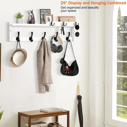 dreampossible Coat Rack Wall Mount with Shelf, Coat Hanger Wall Mount with Key Hooks and Mail Holder, Wood Entryway Floating Shelf with Hooks and Storage, Hat Rack for Wall Key Holder Mail Organizer