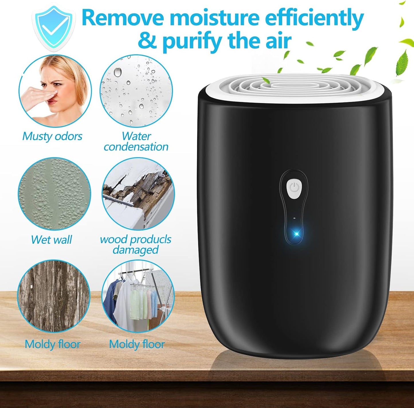 Dehumidifiers for Home 27oz(800ml) Small Auto Shut off Dehumidifiers with Drain Hose,Portable Ultra Quiet Mini Dehumidifier Effective for Bathroom, Basement, Garage, RV, Gun Safe, Closet