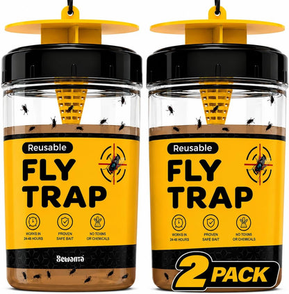 Outdoor Fly Trap [Set of 2] Fly Traps with Dissolvable Non-Toxic Bait - Fly Repellent for Outdoor Use Only - Controls Flies for Patios, Barns, Ranches Etc. Hanging Fly Traps with Tie Included