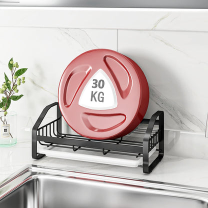 BSKSSK Sink Caddy,Sponge Holder for Kitchen Sink, Kitchen Bathroom Sink Organizer,304 Stainless Steel Kitchen Countertop Organizer Soap Tray with Removable Drain Tray Length Version - Silver