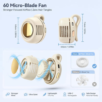 Clip On Fan, Portable Silent Mini Bladeless Personal Fan, 3-Speed 360° Rotatable Small Clip Fan for Shirt Waist, Hands-Free Wearable Fan for Outdoor Travel Office