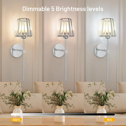 Crystal Battery Operated Wall Sconces Set of 2, Gold Rechargeable Wireless Wall Sconce Lights with Crystal Lampshade, 12 RGB and 3CCT Dimmable Wall Lamps with Remote for Bedroom Living Room Hallway