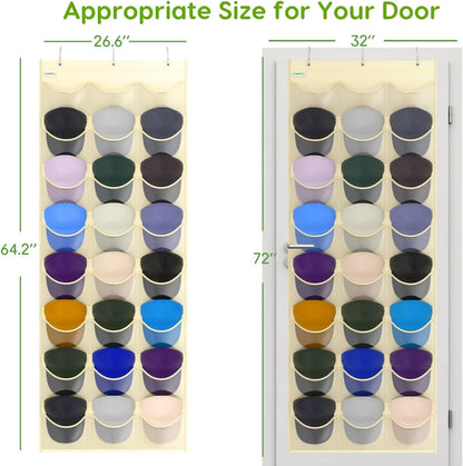 Baseball Hat Rack, 24 Pocket Over-The-Door Hat Organizer with Clear Deep Pockets to Display Baseball Caps Collection, Complete with 3 Over Door Hooks (Black, 24 Pockets)