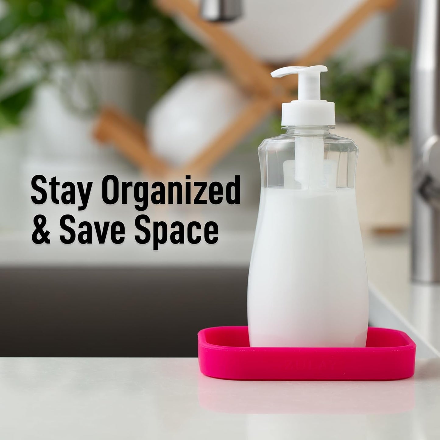 Zulay Kitchen (9x3.5in) Sponge Holder for Kitchen Sink - Flexible Heavy-Duty Multipurpose Sink Caddy - Counter Organizer for Kitchen, Bathroom, Makeup, Trinkets & More! (Grey)
