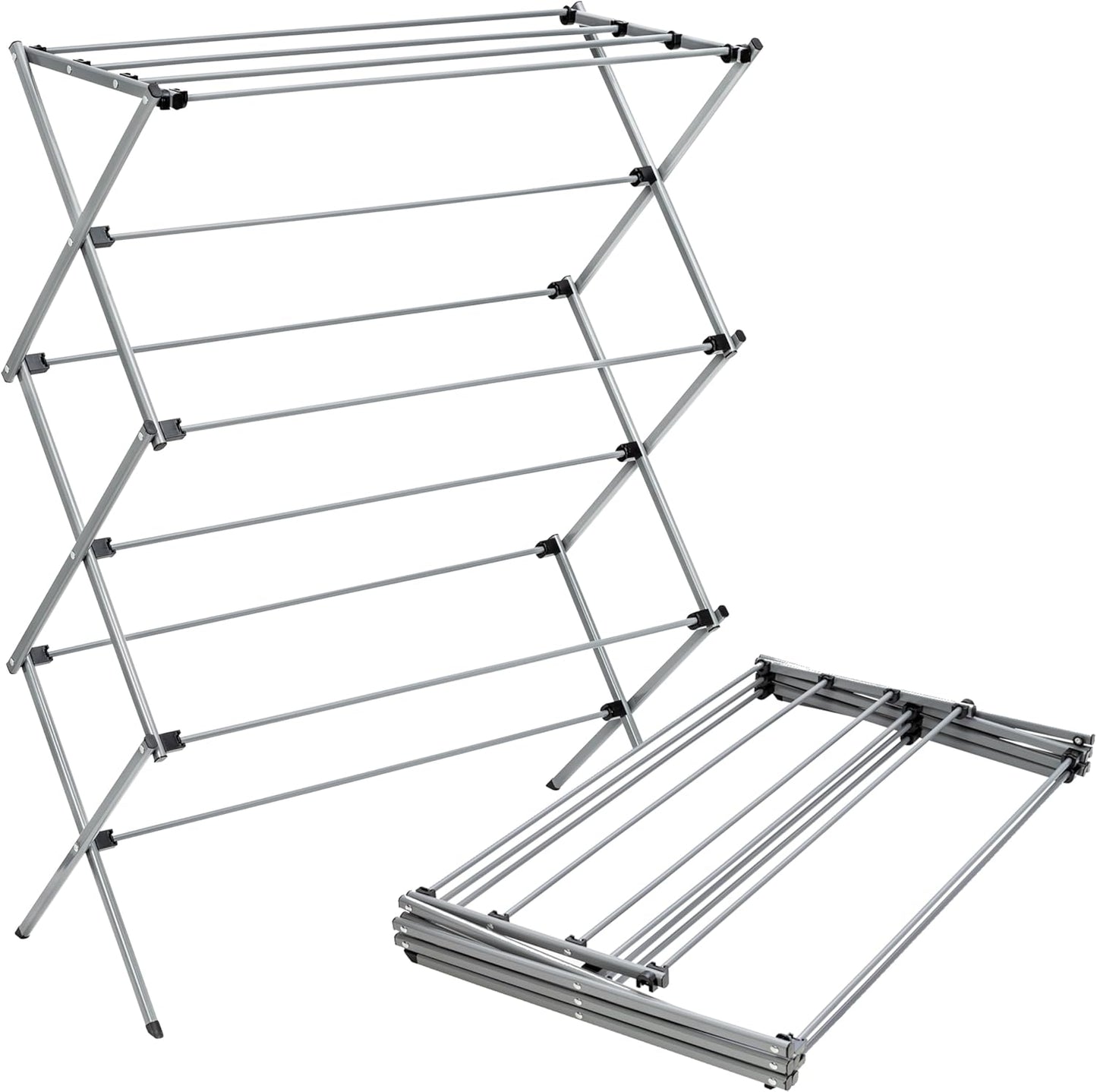 Honey-Can-Do Oversized Collapsible Clothes Drying Rack, 35", 50 lb, Grey | Oversized 35" x 45" steel rack holds 50 lb and folds flat for storage. Air-dry a full load indoors or outdoors.