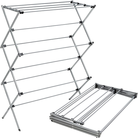 Honey-Can-Do Oversized Collapsible Clothes Drying Rack, 35", 50 lb, Grey | Oversized 35" x 45" steel rack holds 50 lb and folds flat for storage. Air-dry a full load indoors or outdoors.