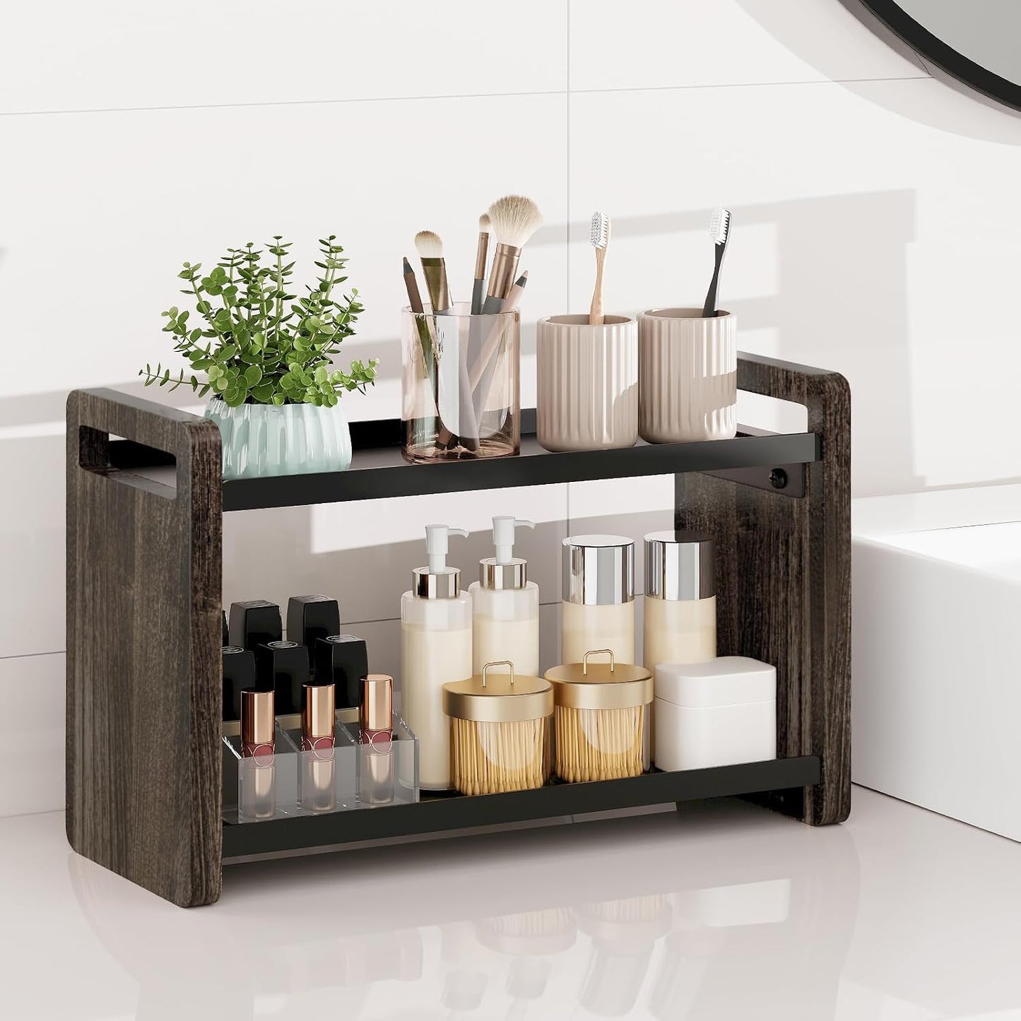 Bathroom Counter Organizer,Bathroom Counter Shelf,Bathroom Organizers,Under Sink Organizer,Cologne Organizer For Men,Colognes Stand,Cologne Cabinet,Vanity Shelf(Black 2 Tier)