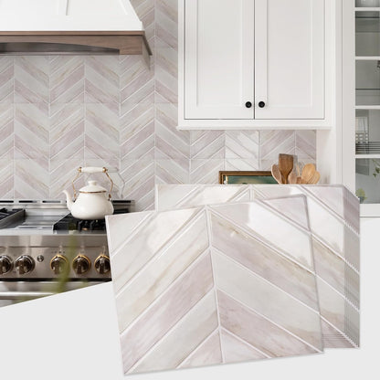 STICKGOO 10 Sheets Thicker Herringbone Peel and Stick Backsplash, 12.6”×9.7” Stick on Wall Tiles, Self Adhesive Tile Sticker for Kitchen Backsplash and Bathroom, White with Grey Grout