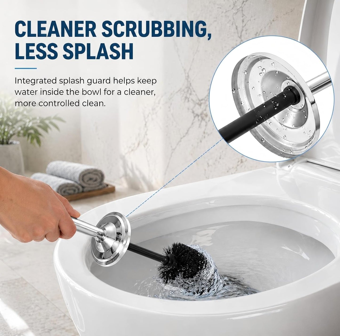 Nickel Toilet Brush and Holder Set，Extra Long Handled Toilet Bowl Brush and Holder，Stainless Steel Heavy Duty Toilet Brush for Bathroom,Deep Cleaning Modern Toilet Cleaner Slip Base